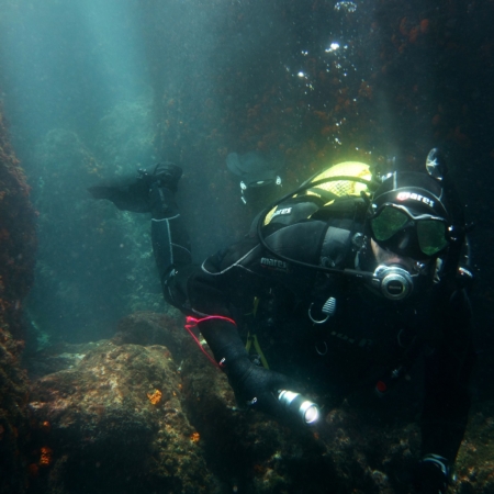 scuba diver diving in Marina del Este with Black Frog Divers in Torrox during a guided dive